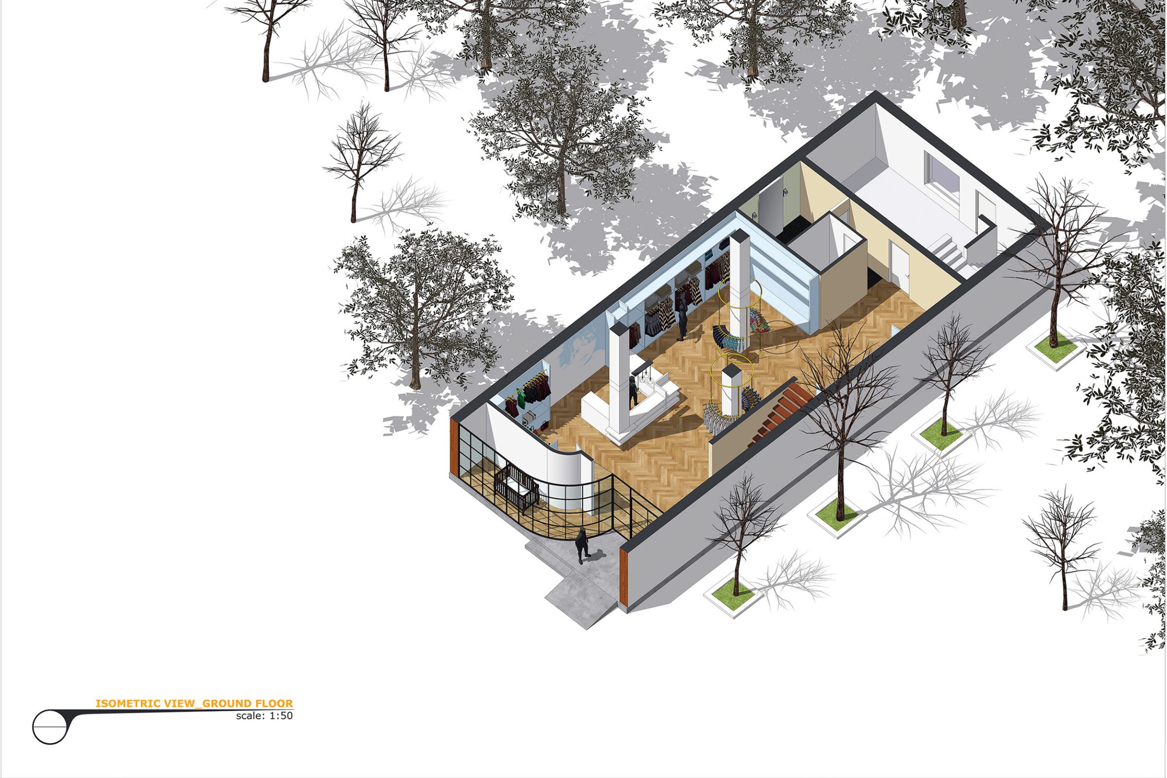 Clothing store 3D isometric floor plan