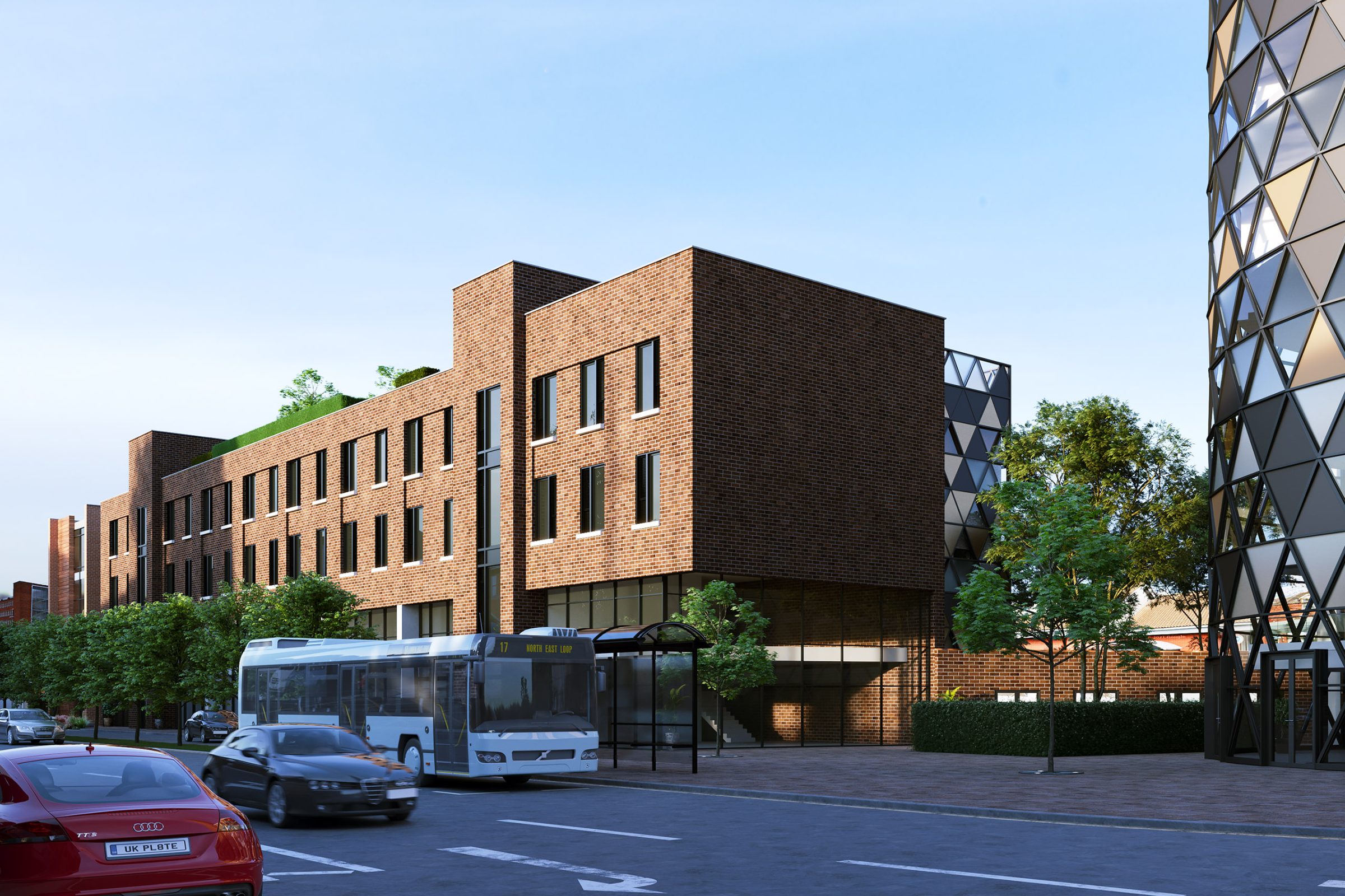 Brick mixed-use development on a London street