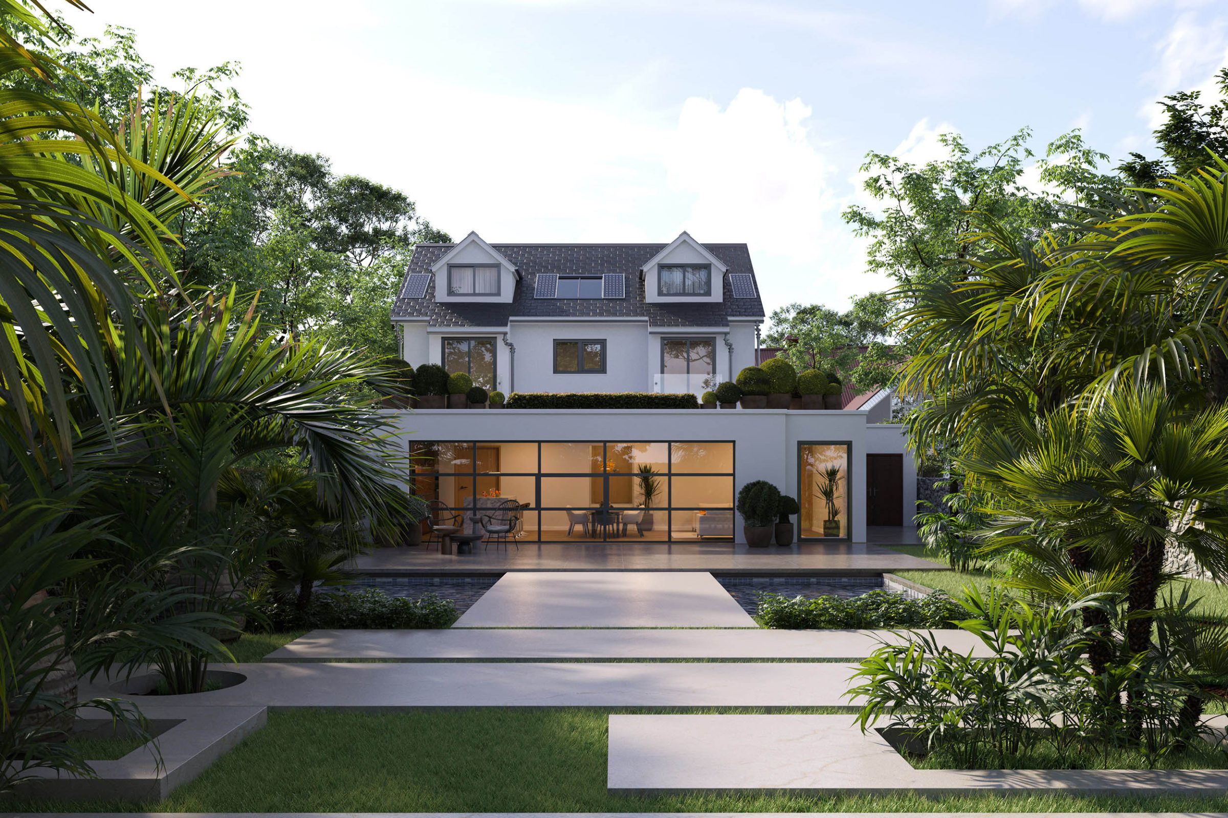 Carmen Residence rear elevation with garden terrace