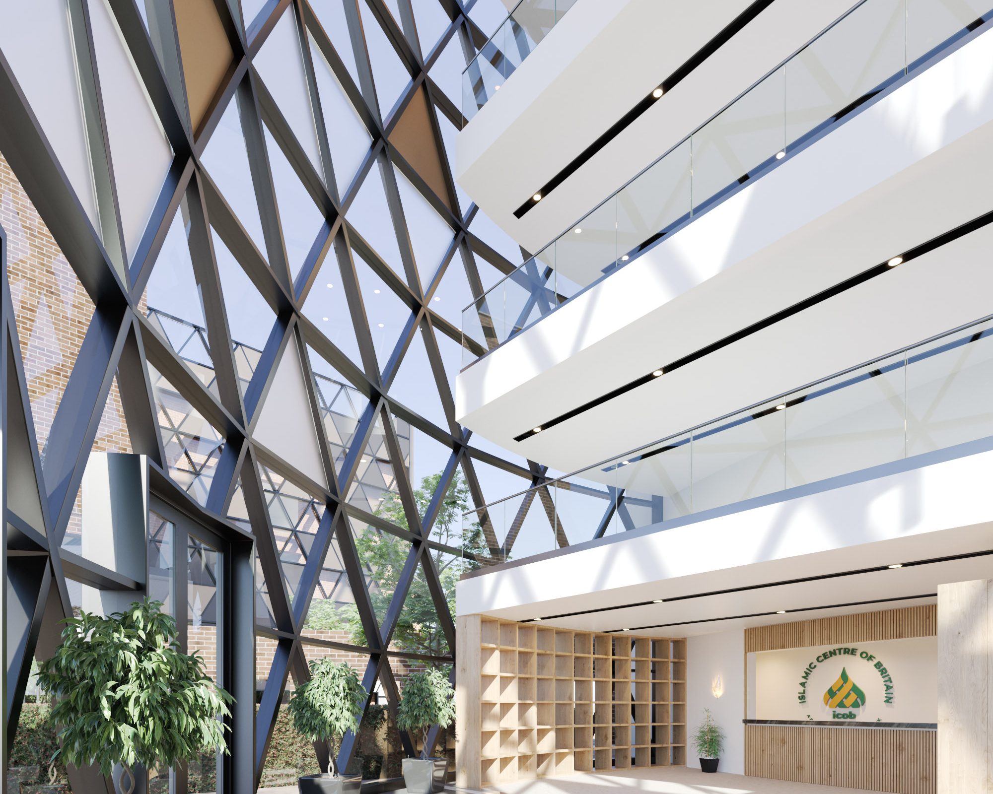 Building entrance hall and reception desk interior