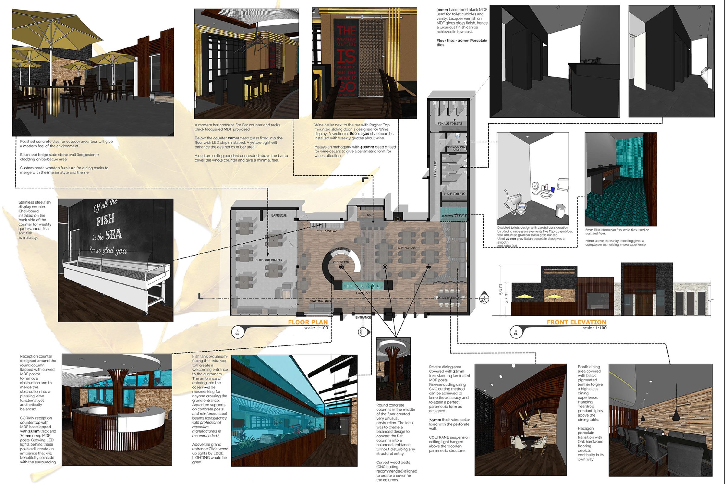 Restaurant 3D floor plan illustration