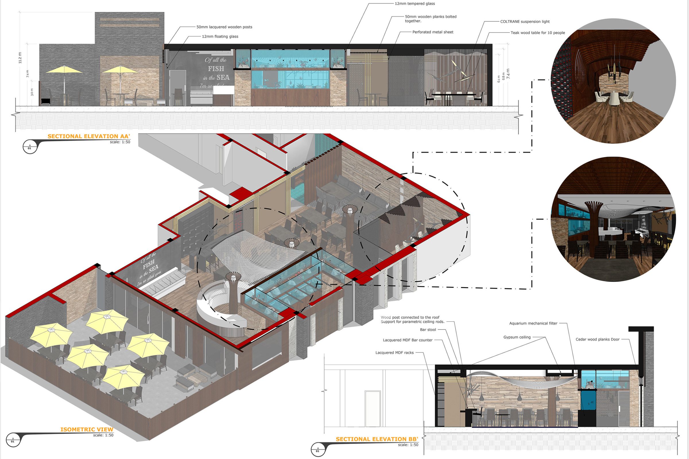 Restaurant schematic section illustration
