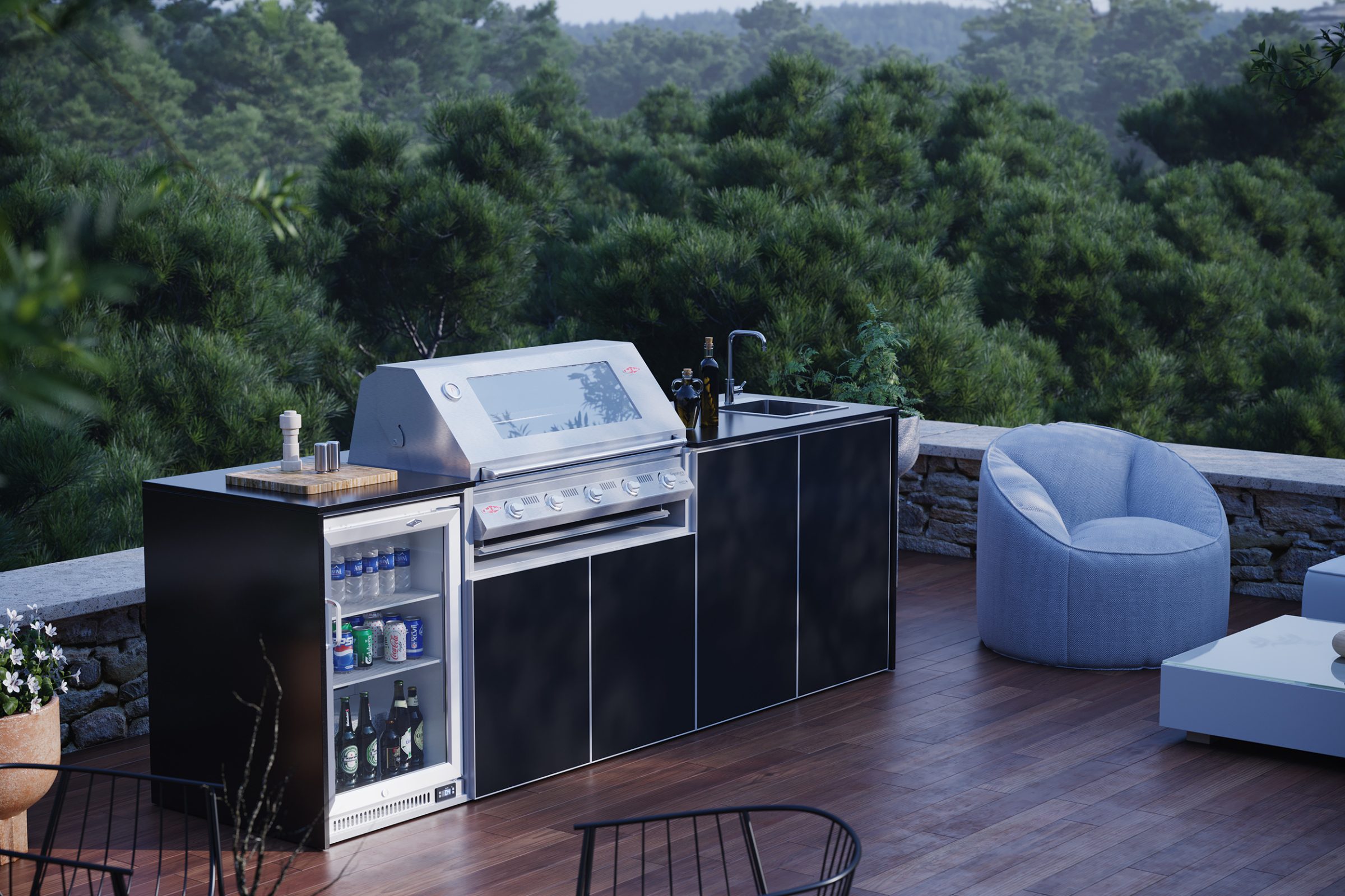 Black outdoor kitchen range, fourth lifestyle setting