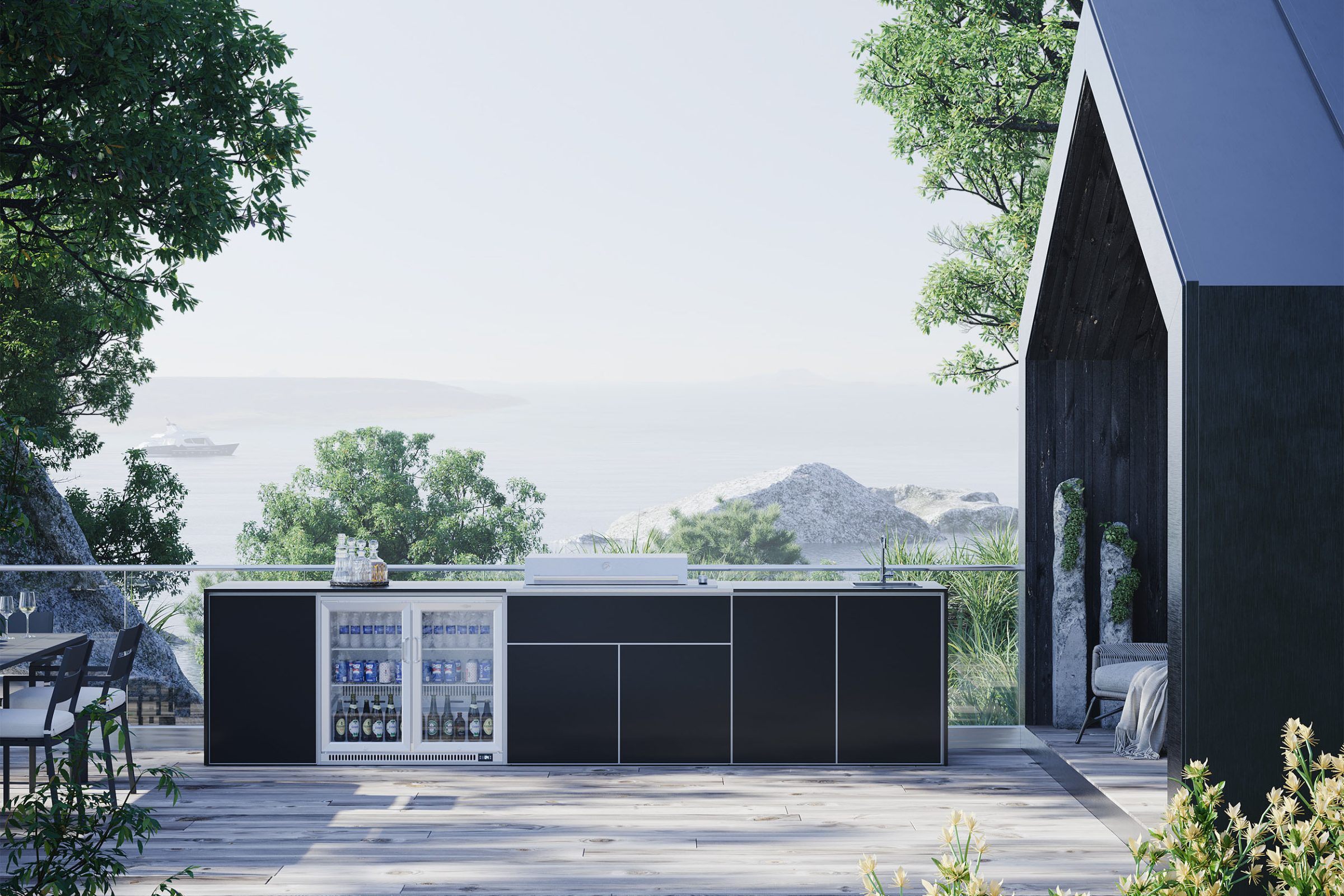Black outdoor kitchen range, fifth lifestyle setting