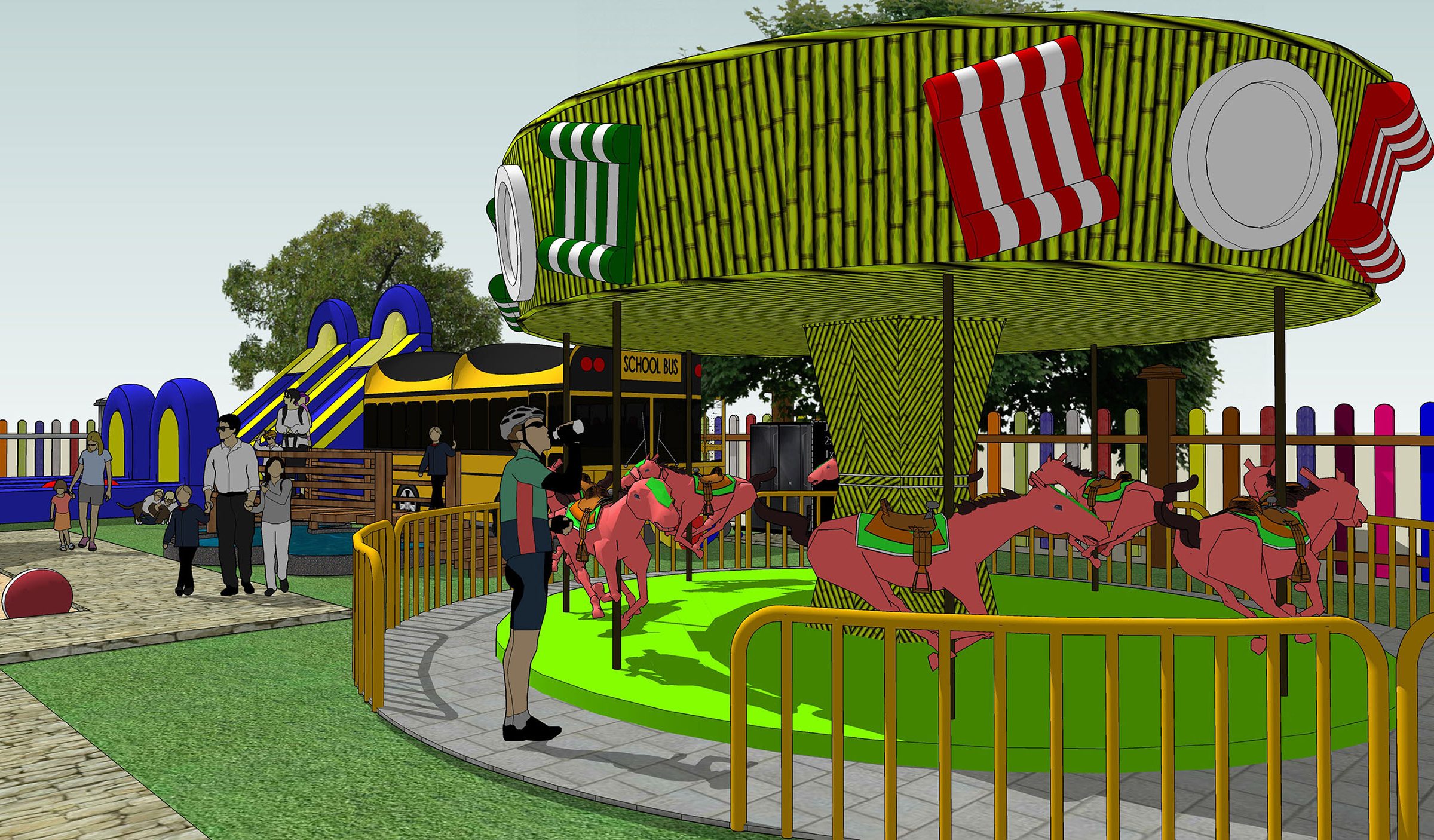Children's carousel ride in playground, SketchUp rendering