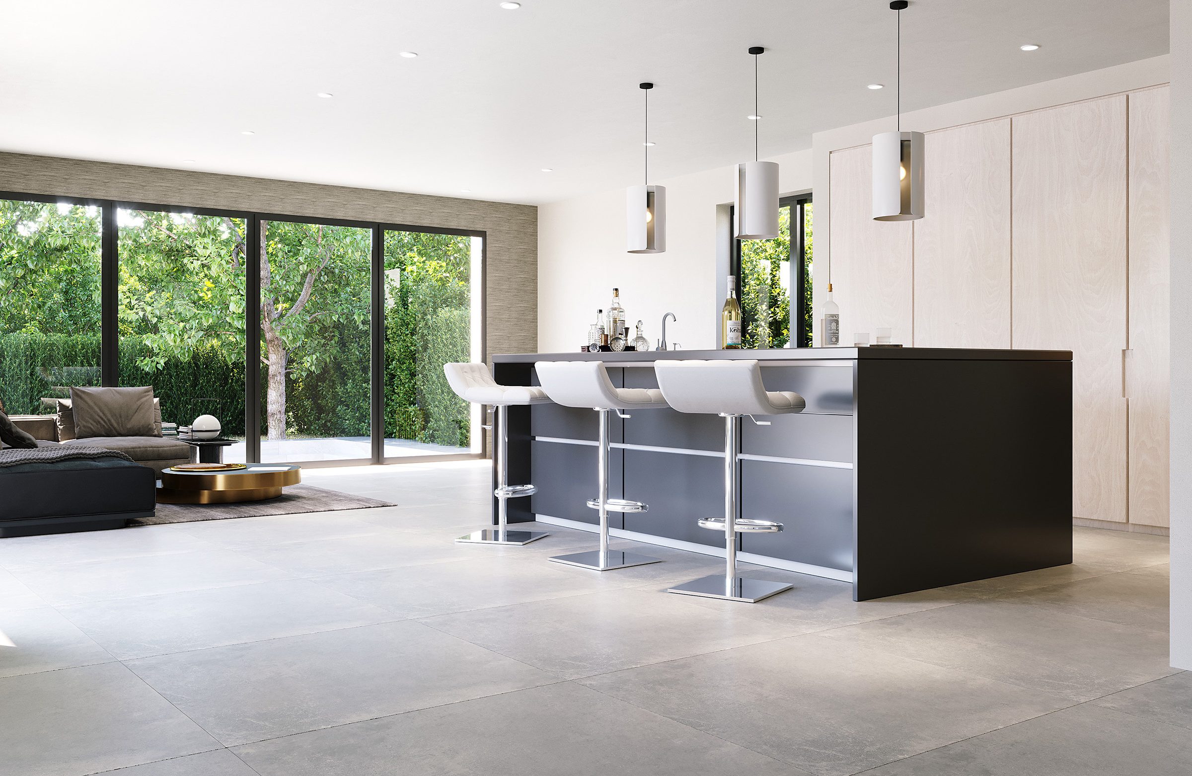 Bathroom scheme in grey stone finish